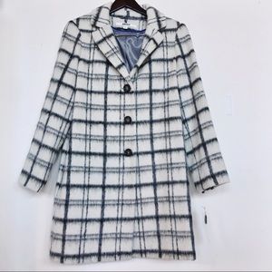 DKNY | Notch Collar Plaid Ivory&Beige Coat